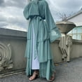 thumbnail image 3 of Valcatch Women Muslim Dress Chiffon Open Front Cardigan Abaya Dress with Hijab Middle East Arabian Prayer Belted Eid Long Dress, 3 of 6