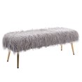 thumbnail image 4 of 47" Faux Fur Plush Ottoman Bench, Modern Fluffy Upholstered Rectangular Bench Footstool with Golden Metal Legs, Cute Vanity Chair Makeup Chair for Entryway Living Room Bedroom, Grey, 4 of 7