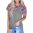 thumbnail image 1 of Pompotops Chemise à Rayures Léopard Aguichant Grande Taille pour Femmes, Manches Courtes, Blouse, 1 of 9