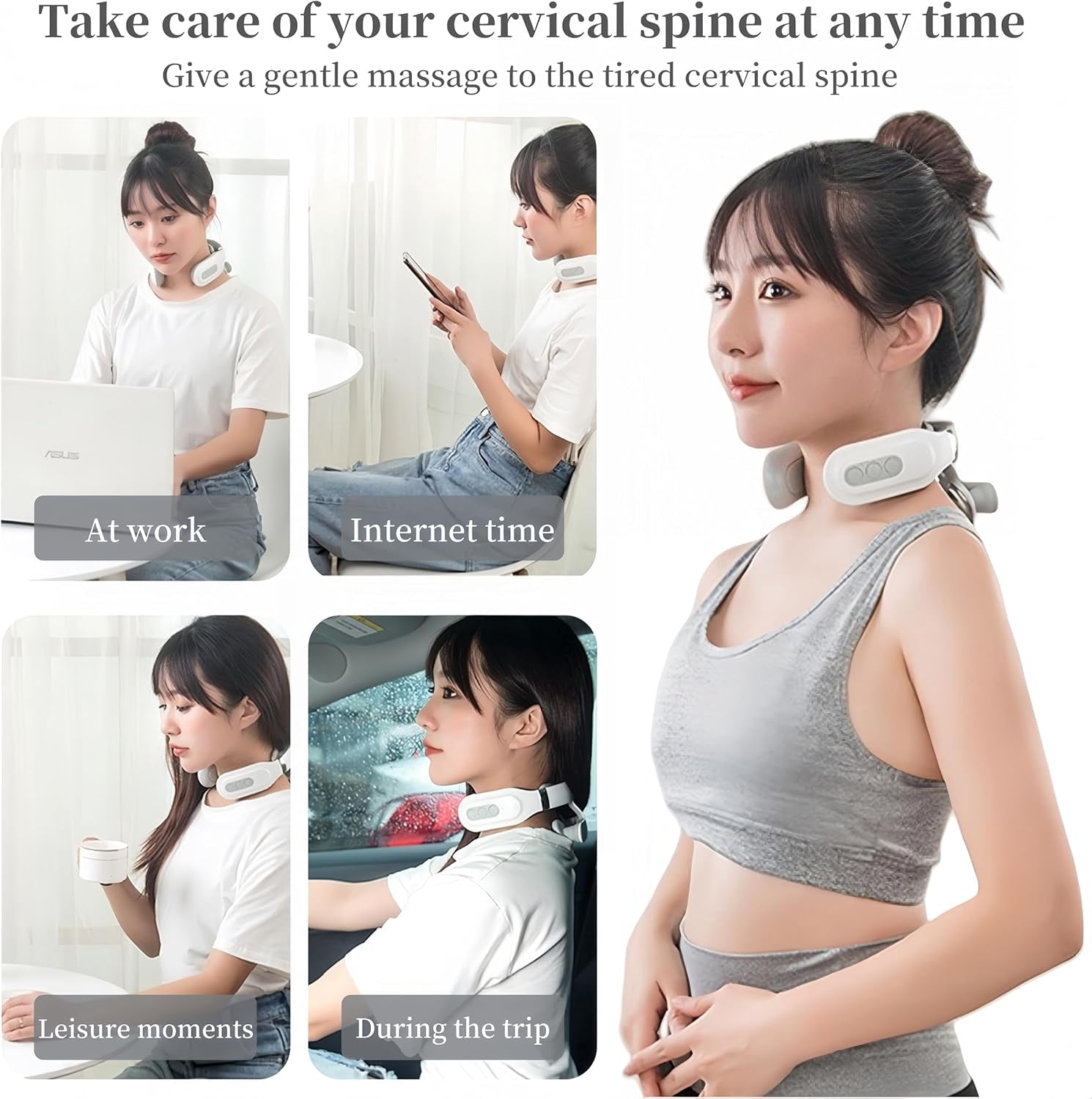 Neck Massager with Heat Vibration - 4-Head Ergonomic Design, 6 Modes 16 Levels, Promote Muscle Relaxation, Portable Hands-Free Device for Home Office Travel