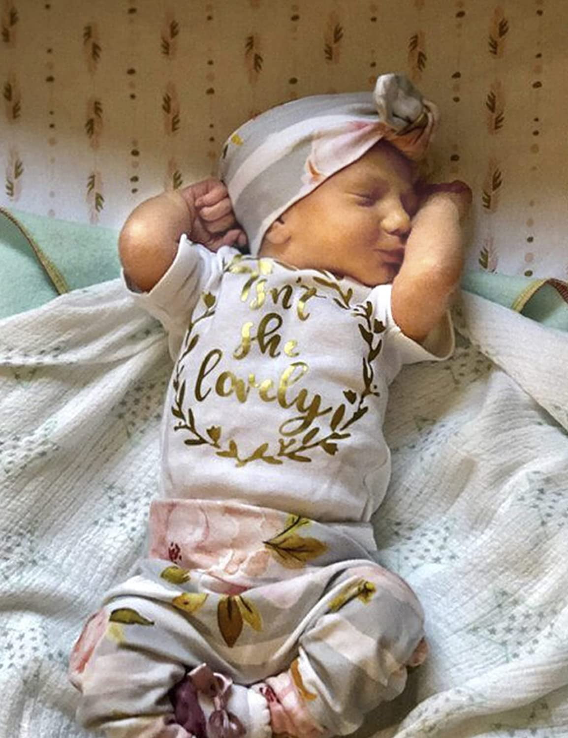 Newborn Baby Girl Clothes Im New Here Infant Newborn Outfit Cute Toddler Baby Girl Outfits 3PC Set 0-3 Months