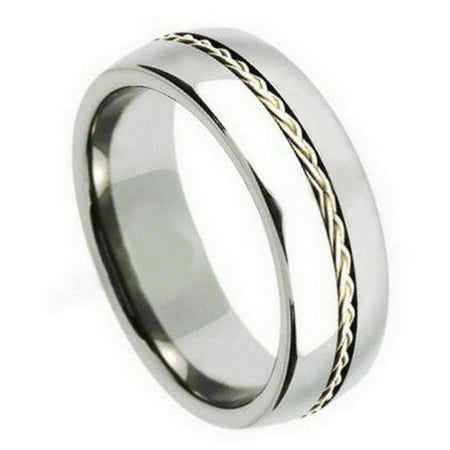 Silver Inlay Tungsten Ring - 8mm Tungsten Carbide Shiny With .925 Silver Braided Rope Inlay Wedding Band Ring For Men Or Ladies