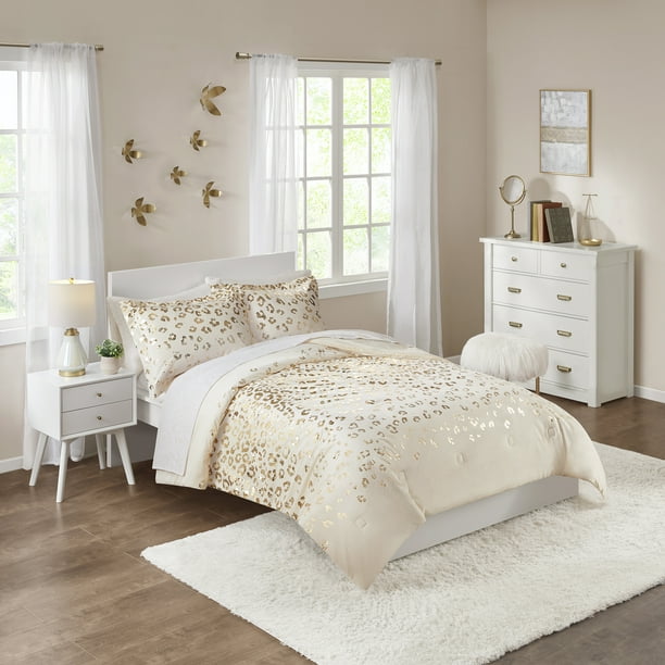 Your Zone Glam Gold Bed In A Bag Comforter Set, Queen, Ivory/Gold