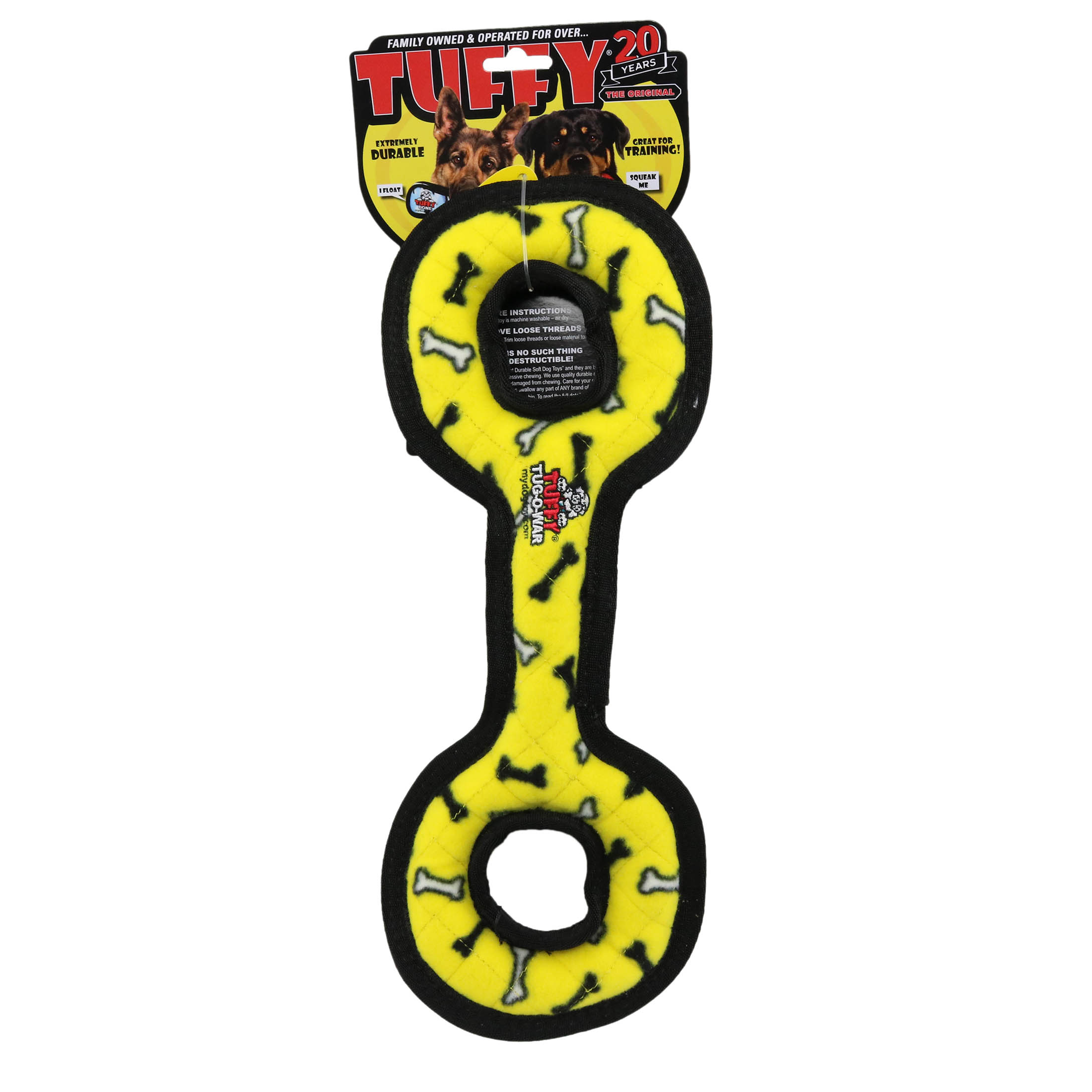 TUFFY® Medium Tug-O-War Yellow Bone, Durable Plush Squeaky Dog Toy, 2 Pack