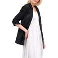 thumbnail image 3 of Chaqueta de Trabajo Informal Ligera para Mujer, con Solapa, Mangas Cuartos, Plisada Elástica, Forrada y Bolsillos Negro L, 3 of 9