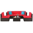 thumbnail image 6 of Walsunny 6 Pieces Patio Furniture Sets Outdoor All-Weather Sectional Patio Sofa Set PE Rattan Manual Weaving Wicker Patio Conversation Set Red, 6 of 7