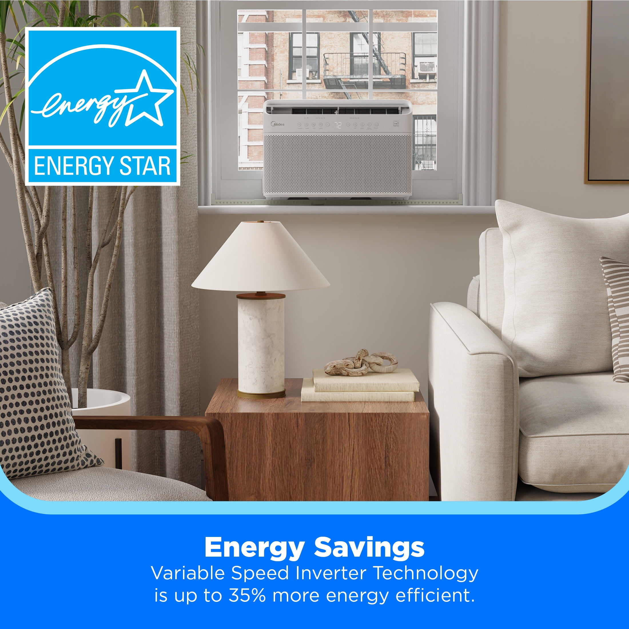 Midea 8,000 BTU Smart Inverter U-Shaped Window Air Conditioner, MAW08W1QWT-T, Updated