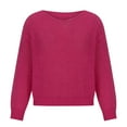 thumbnail image 4 of Htigea Off the Shoulder Sweater for Women Y2k Tops Casual Long Sleeve Pullover Solid Knit Jumper Tops Hot Pink XL, 4 of 7