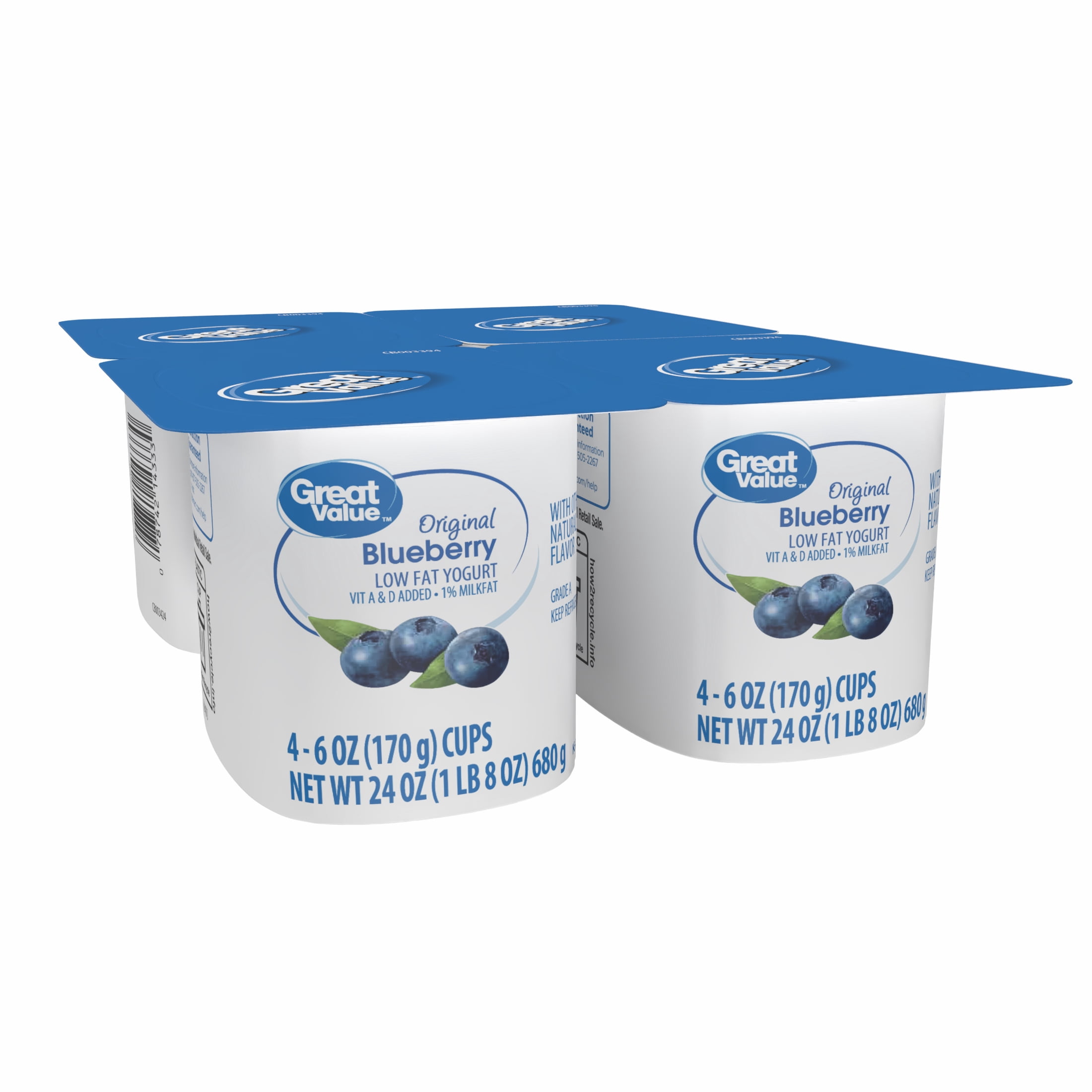 Great Value Low-fat Strawberry Yogurt 6 oz 4 Count with Vitamins A