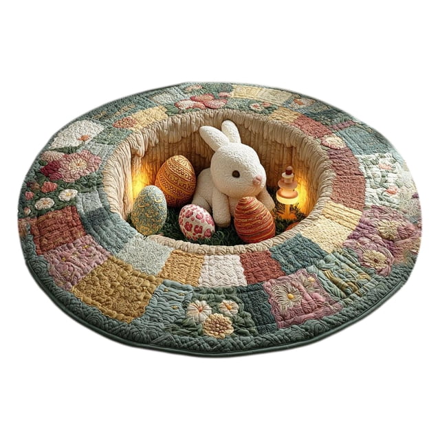 Decorative Area Rug Custom Easter Bunny Round Rug Personalized 3D Effect Easter Day Carpet Non Washable Bunny Area Rug for Living Room Bedroom Birthday Indoor Home Decor Spring Day Rug,Area Rug,Floor