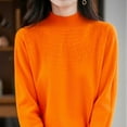 thumbnail image 5 of YueHuiYing Women's Fashion Casual Solid Color Semi-turtle Neck Loose Winter Knitted Sweater Pullover Top, 5 of 5