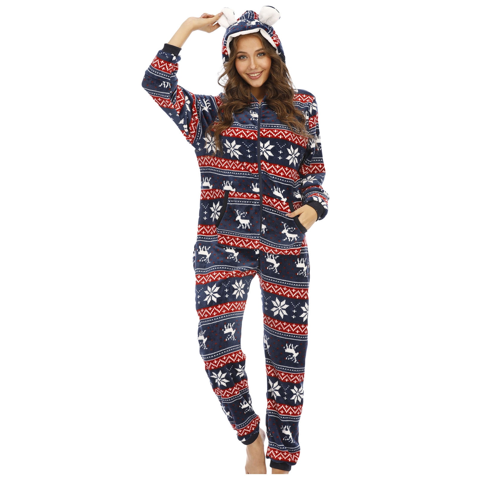 Combinaison Une Pièce En Polaire Pour Femme - Imprimé Cœur Mignon - Manches Longues - Pyjama à Capuche - Automne Et Hiver - Chaud - Fermeture éclair - Vêtement De Détente, A - Rouge, S