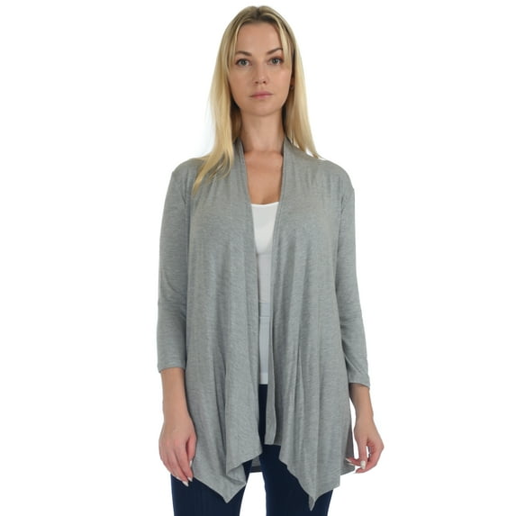 Simply Ravishing Women's Basic Assymetrical 3/4 Sleeve Open Drape Cardigan, 3X, Heather Grey