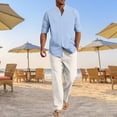 thumbnail image 2 of RUTAYY Men's Outfits Breathable Long Sleeve Solid Color Shirt with Button Pockets Comfortable Pants Yoga Casual Outdoor Wear Classic Holiday Clothing Sets, 2 of 6