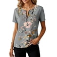 thumbnail image 5 of Erwazi Women's Short Sleeve Printed Blouse Zip V Neck Trendy Relax Fit Pullover Summer Casual Tops, 5 of 6