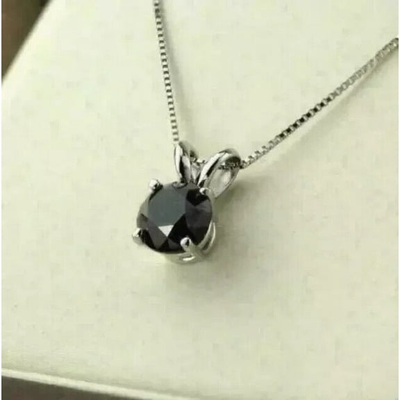 Online jewelry 1.00 Ct Round Cut Black Diamond Solitaire Pendant 14K White Gold Plated Silver