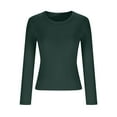 thumbnail image 4 of asjyhkr Womens Blouses Long Sleeve Crew Neck Fleece Undershirts Casual Thermal Gym Workout Running Fall Winter Tops, 4 of 5