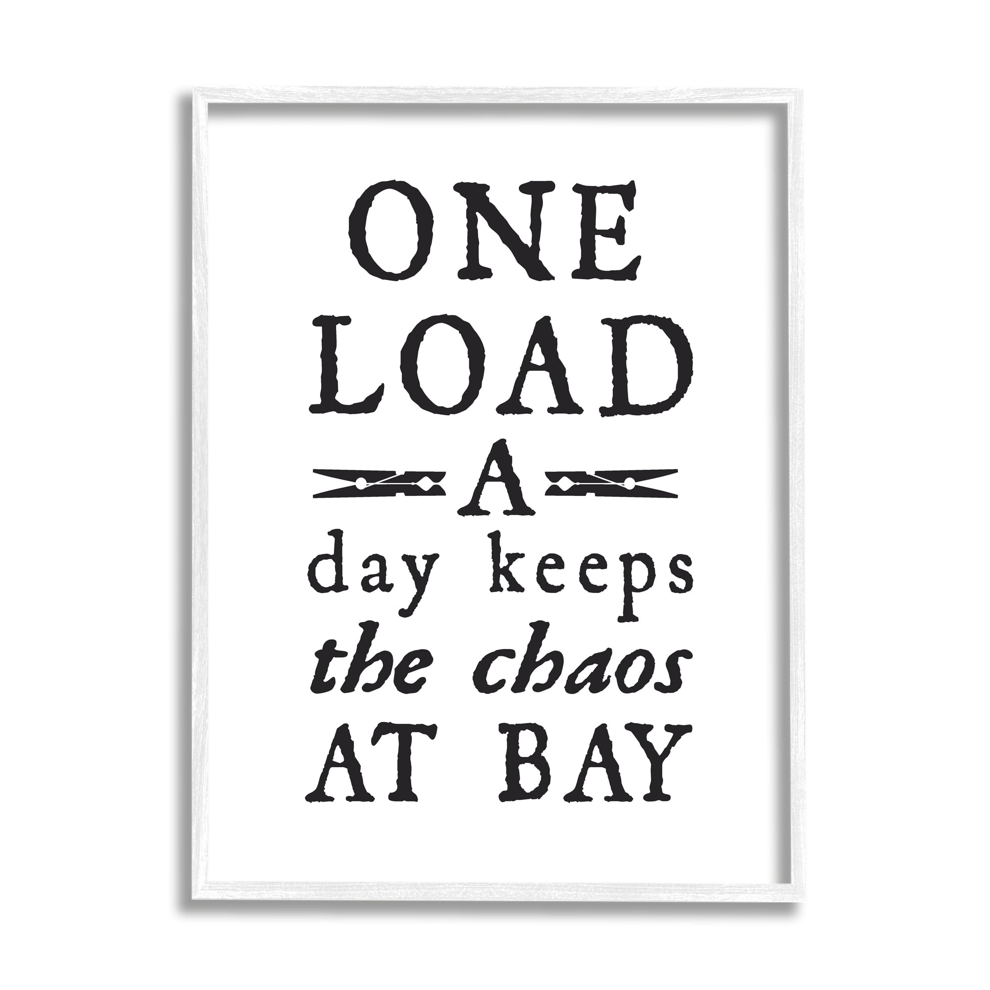 Stupell Industries Laundry Clothespin Distressed Text Phrase Sign Graphic Art White Framed Art Print Wall Art, Design by Lettered and Lined