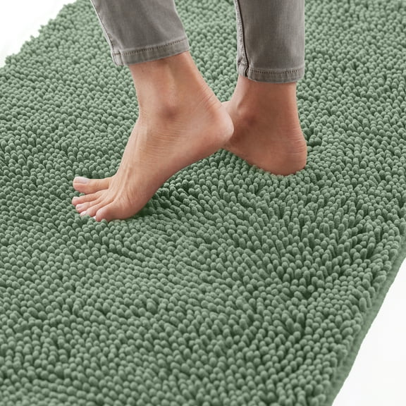 GORILLA GRIP Chenille Bath Rug 30x20, Rubber Backing Quick Dry Washable Microfiber Mats, Sage Green