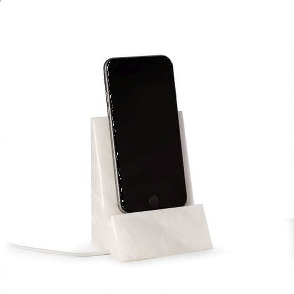 Bey-Berk White Marble Desktop Phone/Tablet Cradle with a Pass-Thru Hole for Charging Cable.