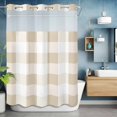 thumbnail image 3 of No Hook Shower Curtain, Beige Plaid Extra Long Bathtub Curtains with Snap in Liner, Spring Summer Farmhouse Buffalo Checkered Waterproof Washable Fabric Shower Curtain Set, 72"W x 96"L, 3 of 9