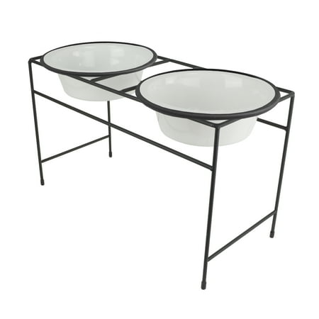 Platinum Pets Dog Double Diner Feeder with Bowls, Medium, Midnight Black