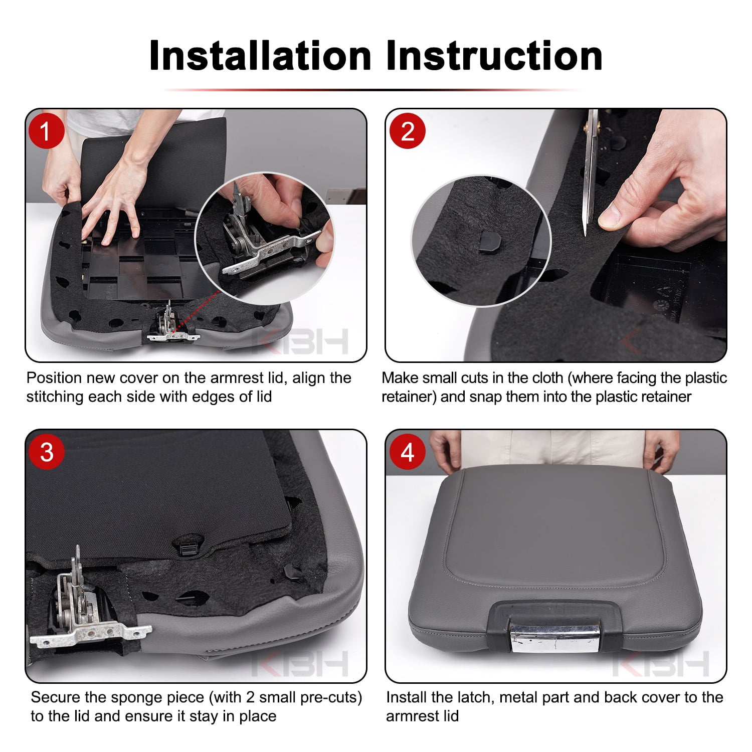 KBH Center Console Cover Replacement for 2013-2018 Dodge Ram 1500 Accessories, Ram 2500/3500/1500 Classic Model 2013-2025, Black Leather Armrest Cover Protector