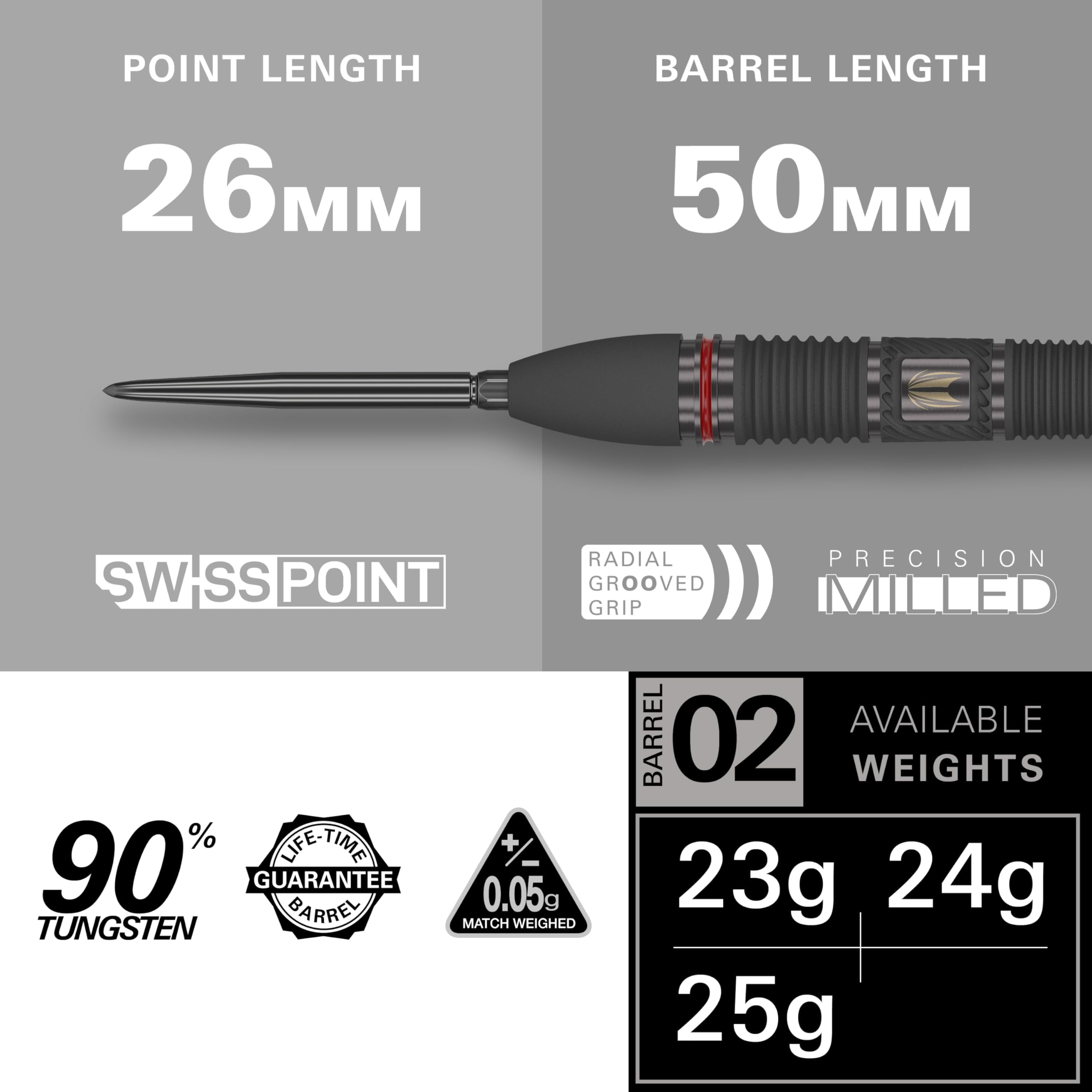 Target Darts Scope Steel Tip Swiss Point Darts, 90% Tungsten Dart Set, Barrel 02-25G | Steel Tip Dart Sets, Red & Black Darts, Professional Dart Set with Swiss Points & Tool