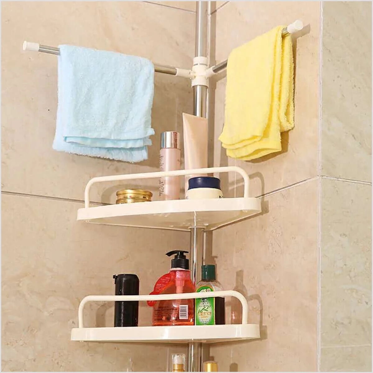 4 Layers Bathroom Corner Bath Tension Tub Shower Storage Rack Shelf Organizer