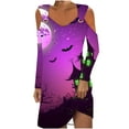 thumbnail image 2 of WXLWZYWL Ladies Evening Dresses Casual Halloween Printed Dress Long Sleeve Strapless Dress Fashion Round Neck Suspender Off Shoulder Dress, 2 of 5