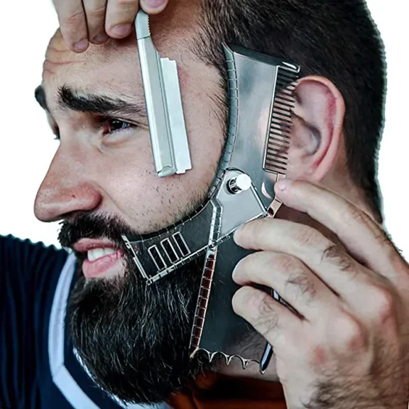 transparent  5 In 1 Men Beard Shaping Styling Template Comb Rotatable Men's Beards Combs Beauty Tool for Hair Beard Trimming Moustache Comb