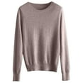 thumbnail image 4 of Sweaters for Women Long Sleeve Crew Neck Ribbed Knit, Lightweight Soft Cozy Warm Pullover Tops Camel M, 4 of 5