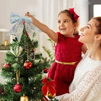 sruoe Christmas Tree Bow Decoration, Christmas Tree Topper, Velvet Bows for Christmas Tree, Gift Packag Bow Ribbon, Lightweight Hanging Christmas Bows for Home Front Door Party Decor, White