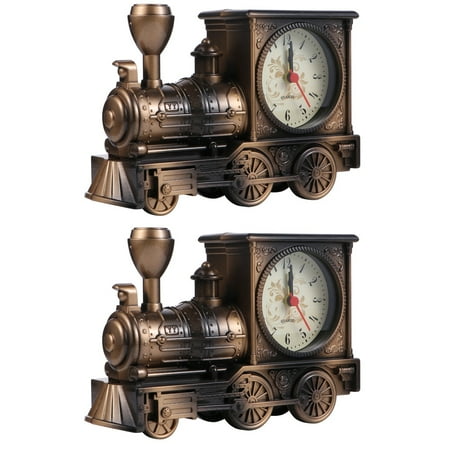 WORGEOUS 2pcs Train Alarm Clock Luxury Retro Style Alarm Clock Novelty Unique Table Desk Clock