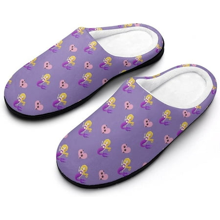 

Fairy Mermaid with Hearts Men s House Slippers Nonslip Soft Cotton Shoes Slip On Slippers for Indoor Outdoor