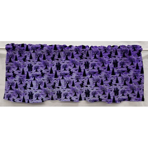 Halloween Valance by Penny's Needful Things (One Valance Panel 12 inches Long LINED) (Haunted Houses & Witches)