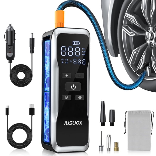 Inflador de neumáticos JUSUOX, compresor de aire portátil, 150 psi, con batería