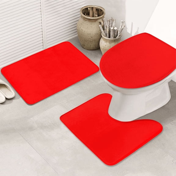Bathroom Rugs Sets 3 Piece - red Absorbent Non Slip Bath Mats, U-Shape Toilet Lid Cover, Contour Mat, Soft Washable Shower Mats Bath Rug Mat for Bathroom Tub Toilet