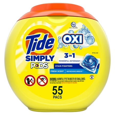 Tide Simply Pods +Oxi Liquid Laundry Detergent Pacs - Refreshing Breeze - 55ct
