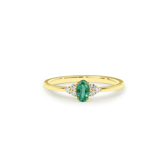 Emerald Ring, 14k Gold Plated 925 Sterling Silver Engagement Ring with Emerald and Diamonds, Genuine Natural Emerald Ring, Dainty Wedding Ring, May Birthstone