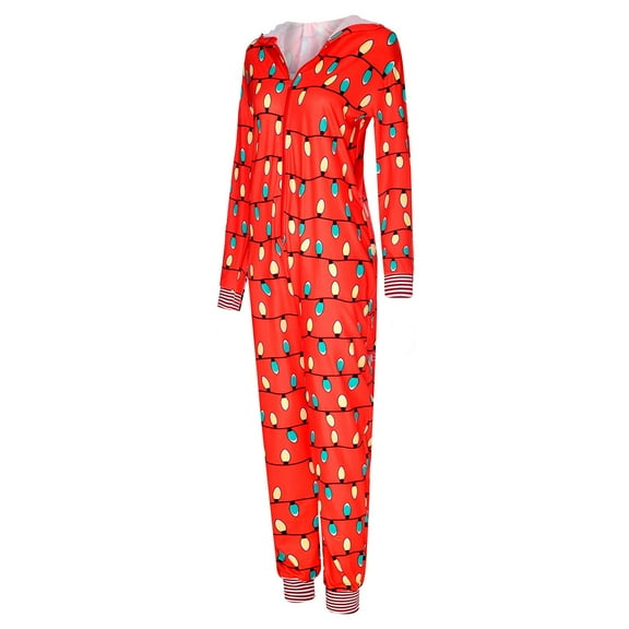 Odeerbi Christmas Pajamas For Family Matching Outfits Warm Set Printed Home Wear One-piece Mother Set