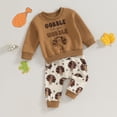 thumbnail image 3 of Okbabeha Toddler Boys Thanksgiving Outfits Letter Turkey Print Long Sleeve Sweatshirts and Long Pants 2Pcs Fall Clothes Set, 3 of 7