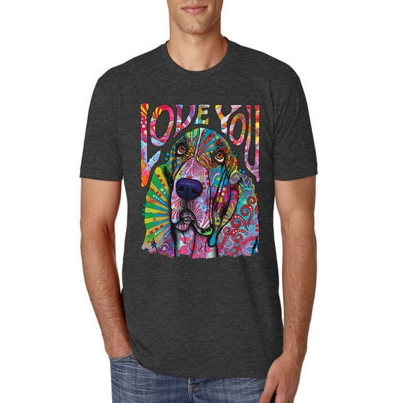 Colorful Beagle | Dogs Love You | Dean Russo Art Animal Lover Mens Premium Tri Blend T-Shirt, Vintage Black, X-Large