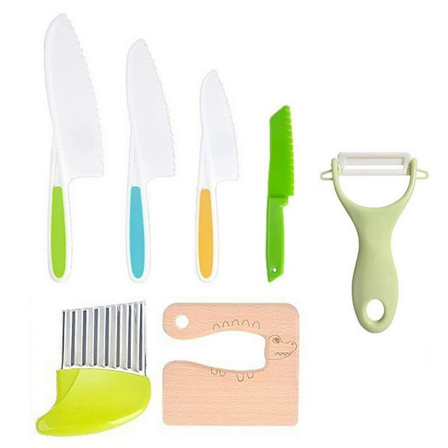 EGNMCR 7PCS Toddler Knife For Chopping Mini Chef Knife Set For Kids Knives Kitchen Knife Set Plastic Children Cooking Cutter Set Vegetable cutting