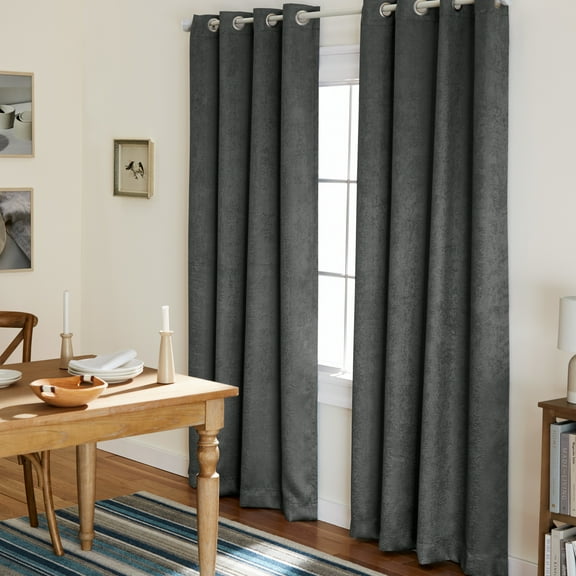 TOWN & COUNTRY EVERYDAY Lustre Solid Heavyweight Textured Sateen Indoor Curtains, Room Darkening Opacity, Grommet Top, Energy Efficient, 2-Pack Set, 52"x84", Charcoal