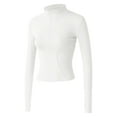 thumbnail image 4 of Yuanlong Womens Zip up Jackets White Slim Fit Stretchy Yoga hoodless Tops Gym Fitness Daily Long Sleeve Outwear Jacket, 4 of 4