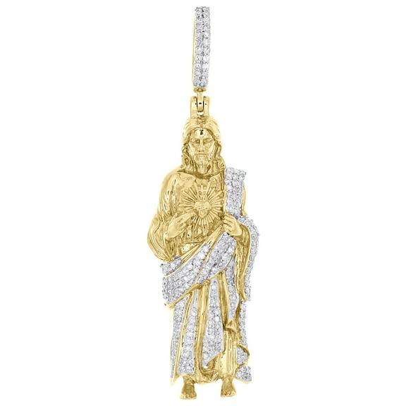 10K Yellow Gold Real Diamond Men's Walking Jesus Pendant Religious Charm 5/8 CT