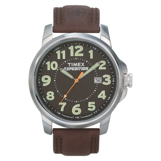 expedition metal field 37mm leather strap watch