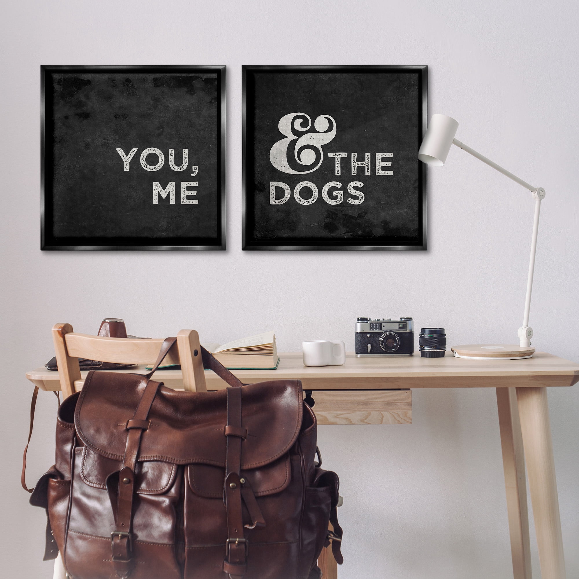 Stupell Industries You Me and the Dogs Family Pet Animals & Insects Painting Black Floater Framed Canvas Art Print Wall Art, 25 x 25, Set of 2