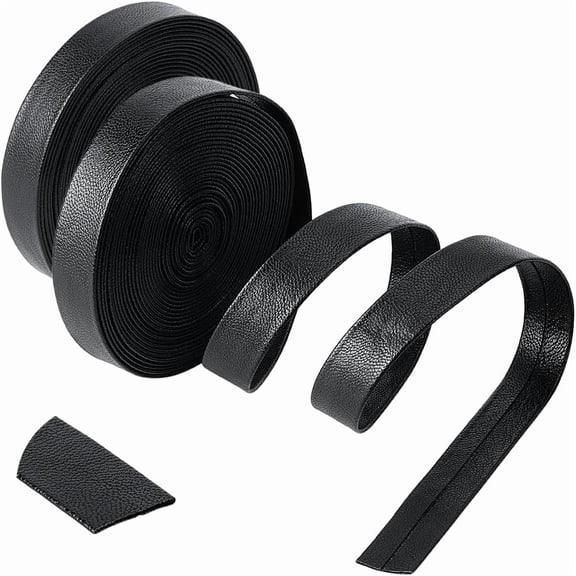 10.9 Yards Foldover Leather Strap 5/8 inch PU Leather Tape Ribbon Strap Leather Trimming Tape Flat Leather Cord for DIY Crafts Belt Bracelet Jewelry Making Black Black